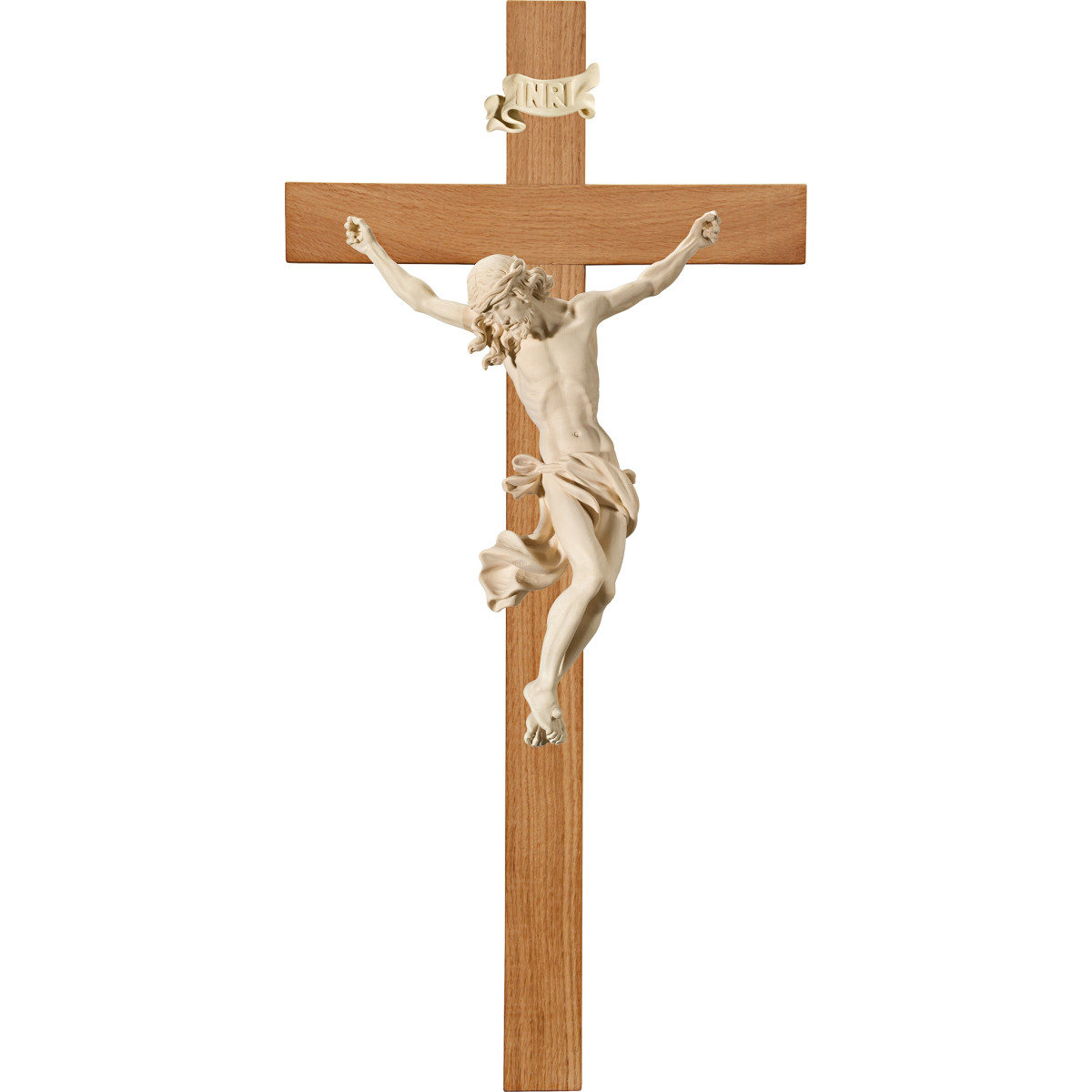 Cristo Barroco en cruz de roble simple ancha